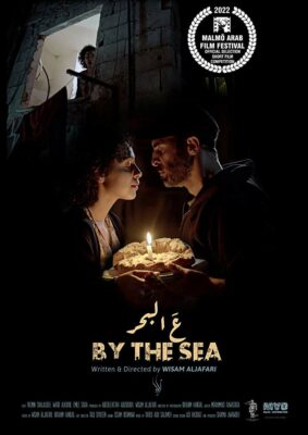 By the sea poster, two people in candle light